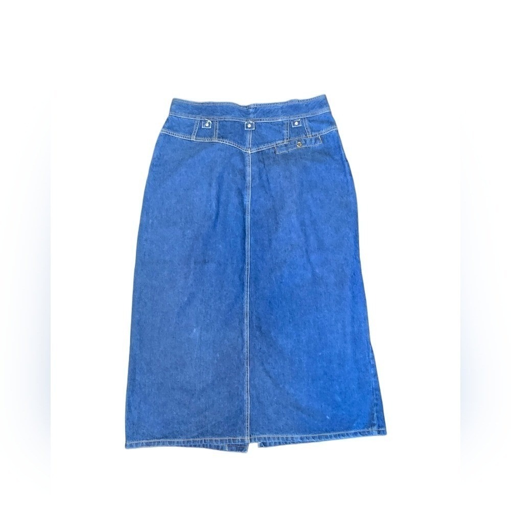 Vintage Denim Midi Skirt Size 16 Blue Jean 90s Y2K CottageCore Minimalist - Picture 3 of 5